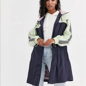 NWT ASOS paneled raincoat w/reflective taping